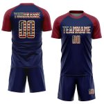 Personalized Vintage USA Flag Soccer Uniform Jersey - Crimson Navy-Cream Sublimation Personalized Crimson Vintage USA Flag