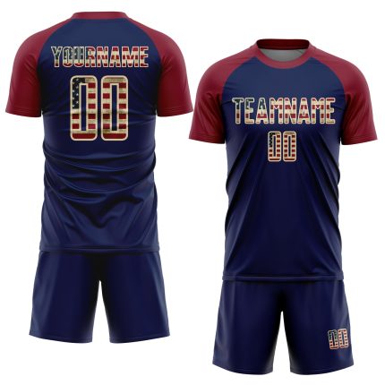 Personalized Vintage USA Flag Soccer Uniform Jersey - Crimson Navy-Cream Sublimation Personalized Crimson Vintage USA Flag