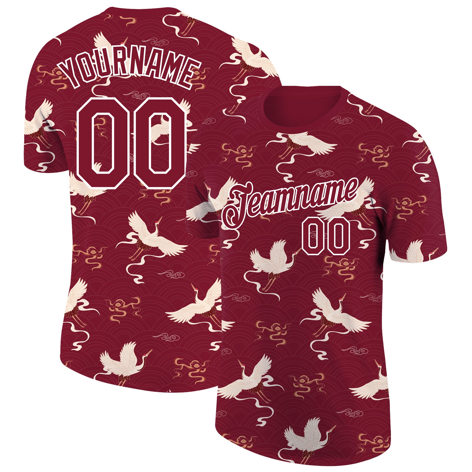 Personalized 3D Animal Crane T-Shirt in Crimson White for Performance and Style Personalized Crimson White 3D Animal Crane