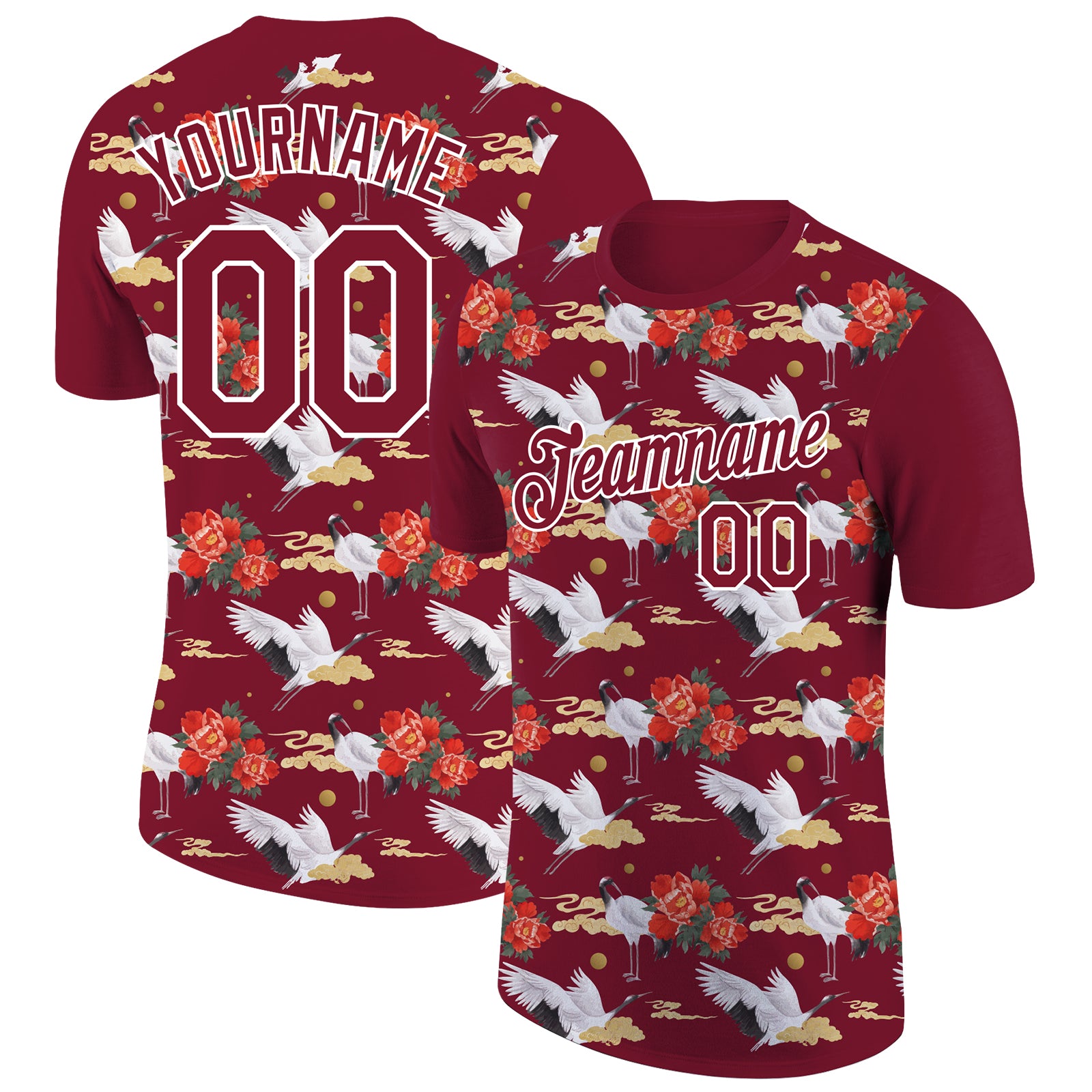 Custom Name and Number Animal Crane T-Shirt with Personalized Crimson White 3D Pattern Design Personalized Crimson White