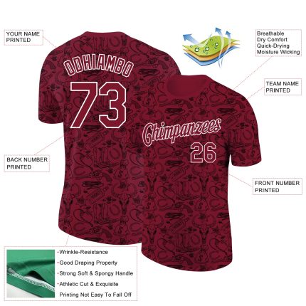 Custom Team Performance T-Shirt with Name & Number - Personalized Crimson White 3D Pattern Cowboy Accessory Personalized