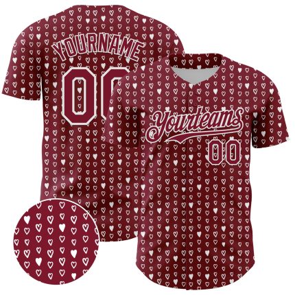 Custom Name and Number Baseball Jersey with Personalized 3D Hearts Pattern in Crimson White - Authentic Team Gear Personalized