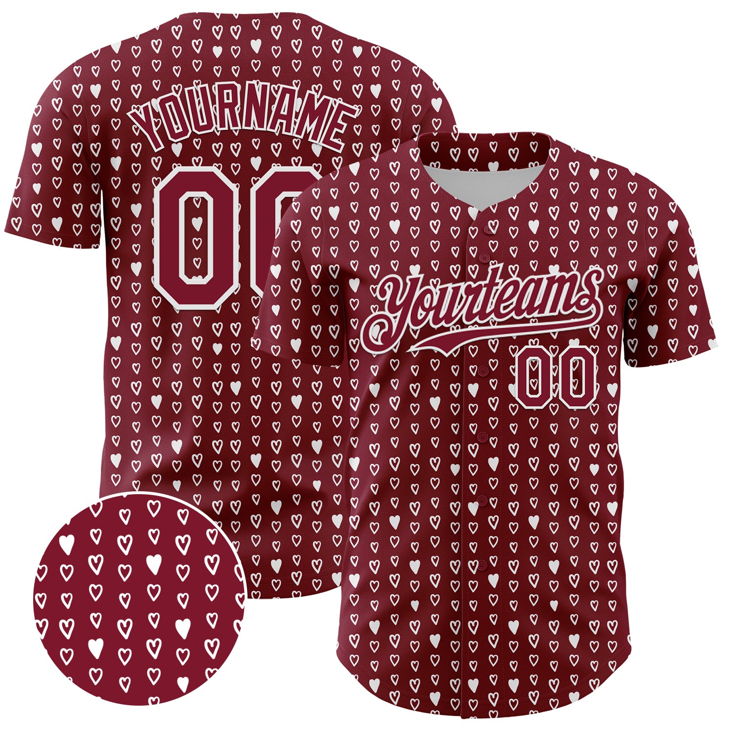 Custom Name and Number Baseball Jersey with Personalized 3D Hearts Pattern in Crimson White - Authentic Team Gear Personalized