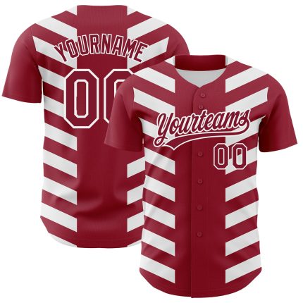 Personalized 3D Side Stripes Baseball Jersey in Crimson and White Personalized Crimson White 3D Side Stripes Baseball Jersey