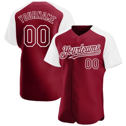 Custom Name and Number Personalized Baseball Jersey - Crimson White Authentic Raglan Sleeves Personalized Crimson White Authentic