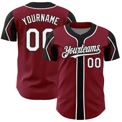 Custom Baseball Jersey with Personalized Name and Number in Crimson, White, and Black - Authentic Team Gear Personalized