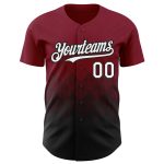 Customizable Gradient Pattern Baseball Jersey with 3D Crimson White-Black Design, Team Name & Number Personalized Crimson