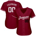 Personalized Authentic Baseball Jersey in Crimson and White-Black Design Personalized Crimson White-Black Authentic Baseball