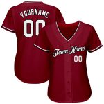 Personalized Custom Team Name and Number Baseball Jersey - Crimson White-Black Authentic Design Personalized Crimson White-Black