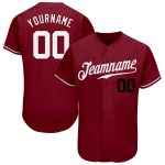 Personalized Authentic Baseball Jersey in Crimson and White-Black Design Personalized Crimson White-Black Authentic Baseball