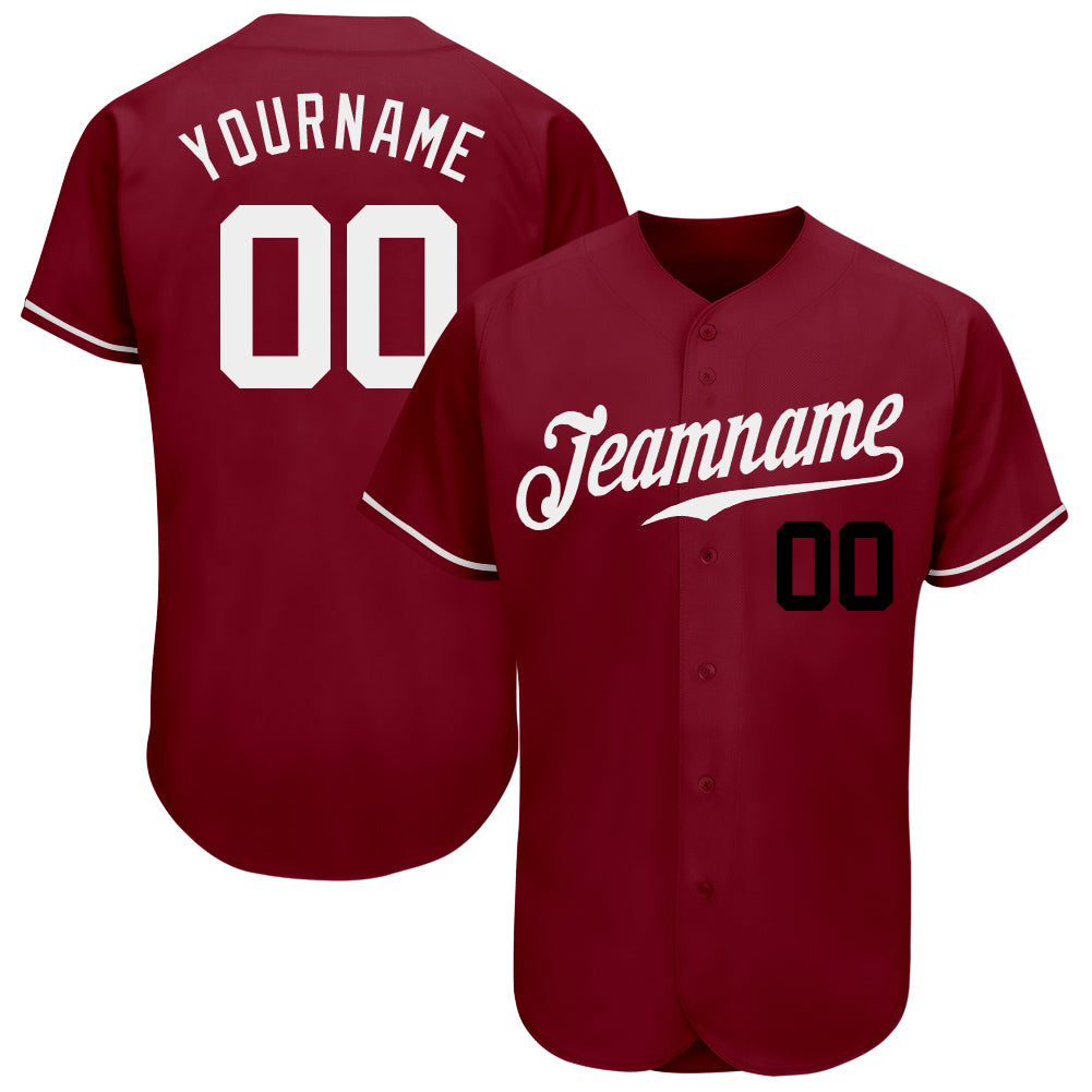 Personalized Authentic Baseball Jersey in Crimson and White-Black Design Personalized Crimson White-Black Authentic Baseball