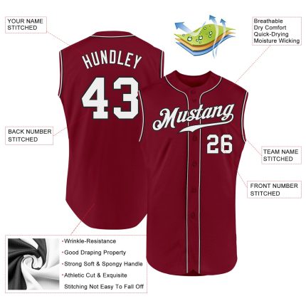 Custom Personalized Baseball Jersey with Name and Number in Crimson Black and White, Authentic Sleeveless Design Personalized