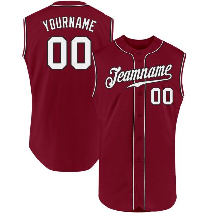 Custom Personalized Baseball Jersey with Name and Number in Crimson Black and White, Authentic Sleeveless Design Personalized