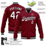Custom Team Name Number Varsity Letterman Jacket Crimson White Black Bomber Full-Snap Personalized Crimson White-Black Bomber