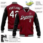 Personalized Team Custom Name Number Bomber Jacket Crimson White Black Varsity Letterman Full-Snap Two Tone Personalized