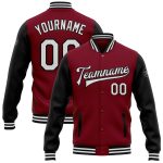 Personalized Team Custom Name Number Bomber Jacket Crimson White Black Varsity Letterman Full-Snap Two Tone Personalized