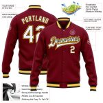 Custom Team Name Number Crimson White Black-Gold Bomber Varsity Letterman Jacket Full-Snap Personalized Personalized Crimson
