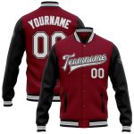 Personalized Bomber Jacket Crimson White Black Gray Two-Tone Full-Snap Varsity Letterman Personalized Crimson White Black-Gray