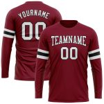Custom Team Name and Number Long Sleeve Performance T-Shirt - Personalized Crimson White-Black Personalized Crimson White-Black