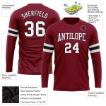 Custom Team Name and Number Long Sleeve Performance T-Shirt - Personalized Crimson White-Black Personalized Crimson White-Black