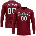 Custom Team Name and Number Long Sleeve Performance T-Shirt - Personalized Crimson White-Black Personalized Crimson White-Black