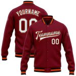 Custom Team Bomber Jacket with Name and Number - Crimson White Black-Orange Full-Snap Varsity Letterman Jacket Personalized