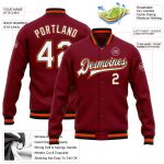 Custom Team Bomber Jacket with Name and Number - Crimson White Black-Orange Full-Snap Varsity Letterman Jacket Personalized