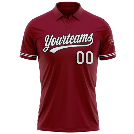 Custom Name and Number Crimson White-Black Performance Golf Polo Shirt - Personalized Team Apparel Personalized Crimson White-Black