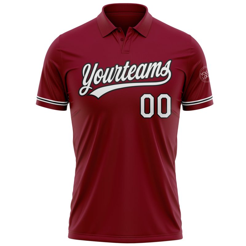 Custom Name and Number Crimson White-Black Performance Golf Polo Shirt - Personalized Team Apparel Personalized Crimson White-Black