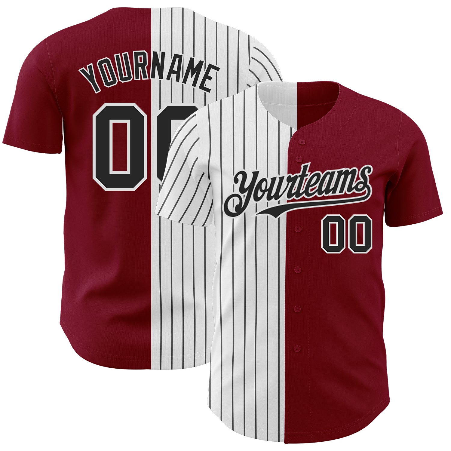Personalized Baseball Jersey with Custom Name & Number - Crimson White-Black Pinstripe Authentic Split Fashion Personalized