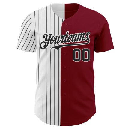 Personalized Baseball Jersey with Custom Name & Number - Crimson White-Black Pinstripe Authentic Split Fashion Personalized