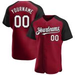 Personalized Baseball Jersey - Crimson White Black Raglan Sleeves Personalized Crimson White-Black Raglan Sleeves Baseball