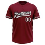 Custom Name and Number Unisex Softball Jersey - Personalized Crimson White-Black Two-Button Design Personalized Crimson White-Black