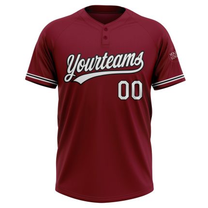Custom Name and Number Unisex Softball Jersey - Personalized Crimson White-Black Two-Button Design Personalized Crimson White-Black
