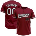 Custom Name and Number Unisex Softball Jersey - Personalized Crimson White-Black Two-Button Design Personalized Crimson White-Black