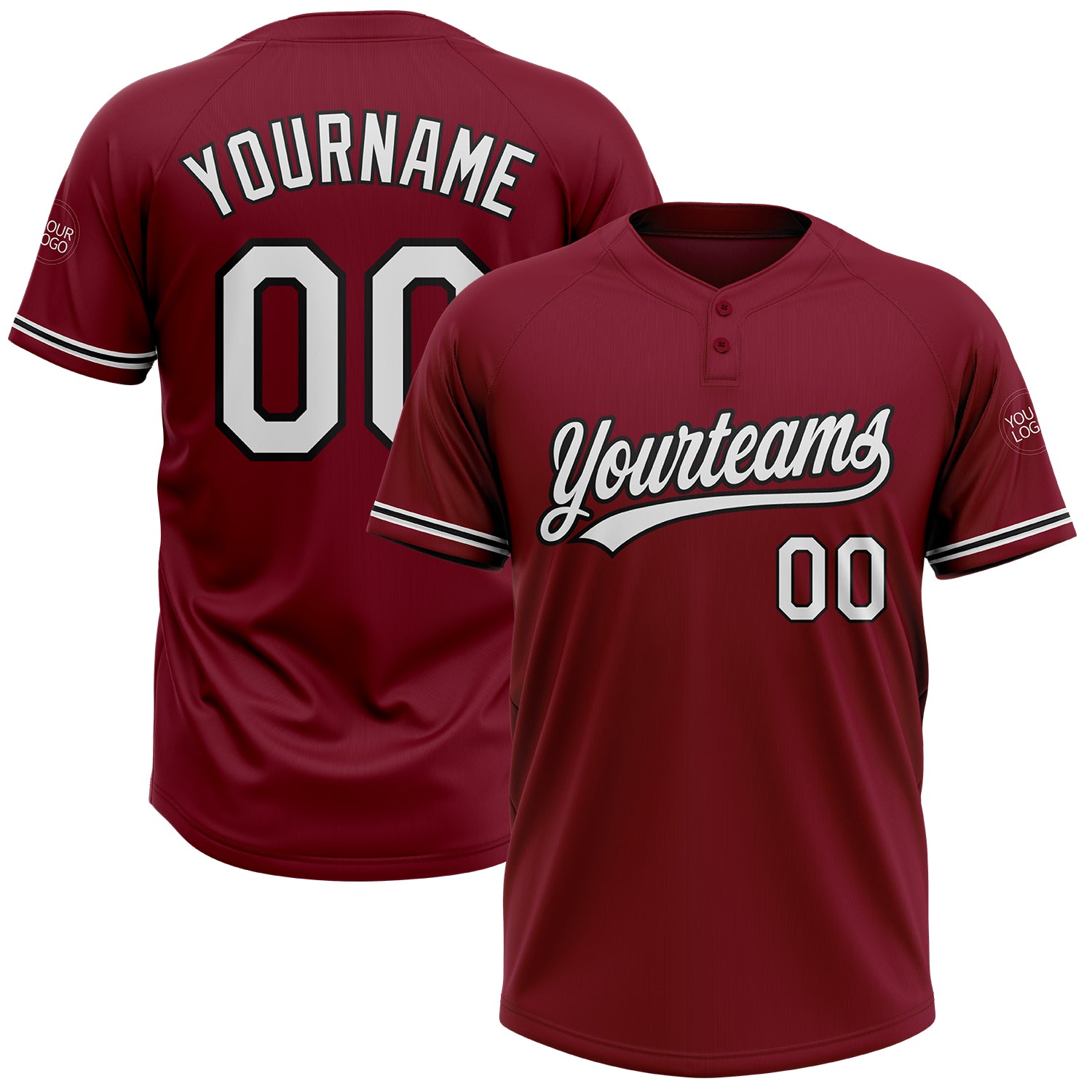 Custom Name and Number Unisex Softball Jersey - Personalized Crimson White-Black Two-Button Design Personalized Crimson White-Black