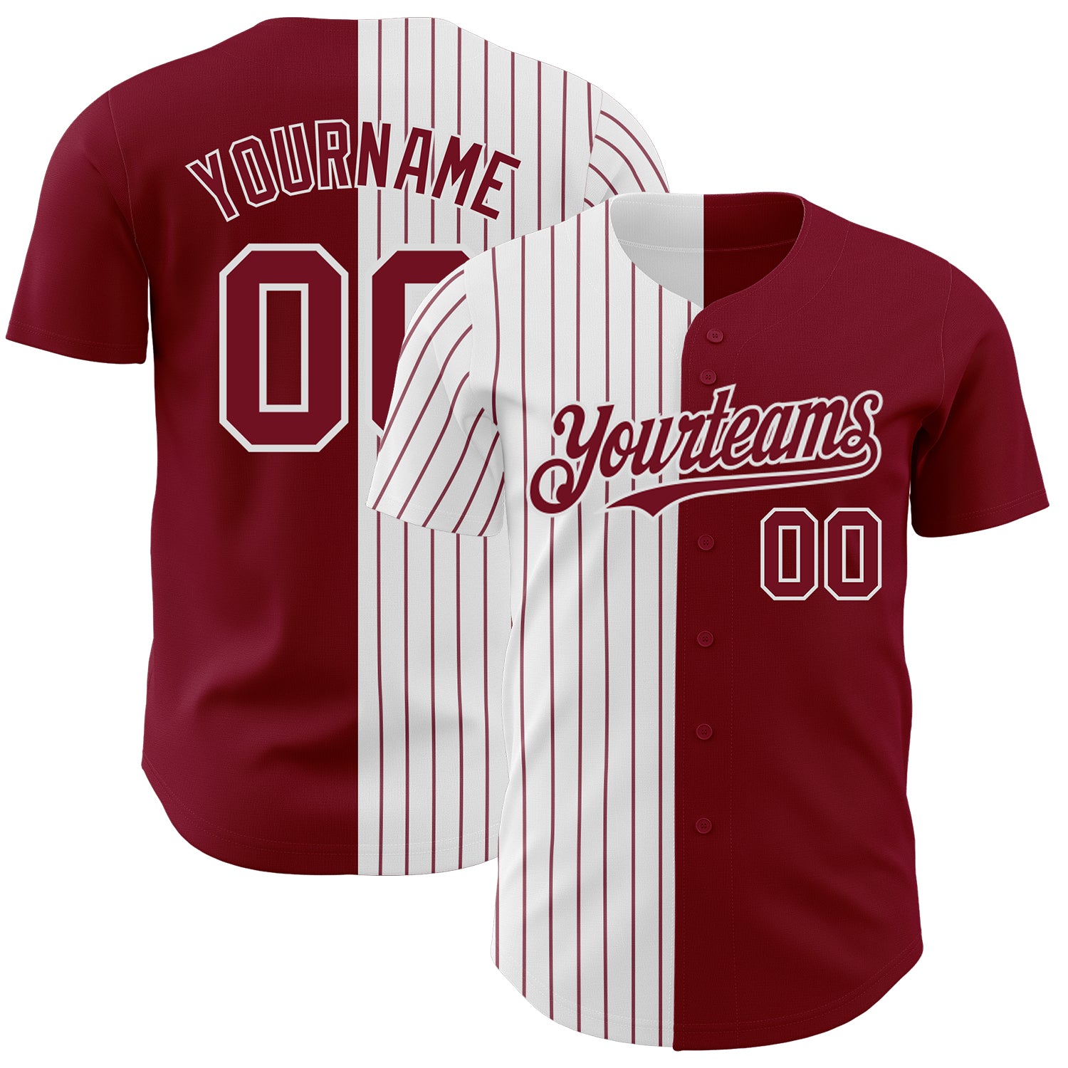 Personalized Crimson White Split Pinstripe Baseball Jersey - Custom Fashion Sportswear Personalized Crimson White-Crimson