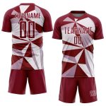 Custom Name and Number Geometric Pattern Soccer Jersey - Personalized Crimson White Sublimation Team Uniform Personalized