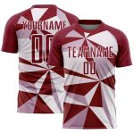 Custom Name and Number Geometric Pattern Soccer Jersey - Personalized Crimson White Sublimation Team Uniform Personalized