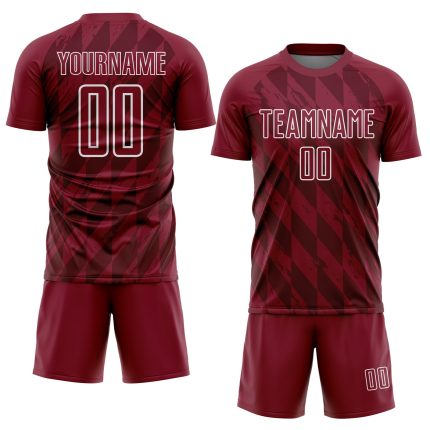 Custom Geometric Shapes Sublimation Soccer Jersey - Crimson and White Design Personalized Crimson White Geometric Shapes