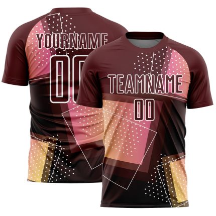 Custom Geometric Shapes Soccer Jersey - Crimson White Sublimation Uniform Personalized Crimson White Geometric Shapes Sublimation