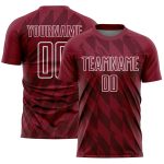 Custom Sublimation Soccer Jersey - Crimson White Geometric Shapes Design Personalized Crimson White Geometric Shapes Sublimation