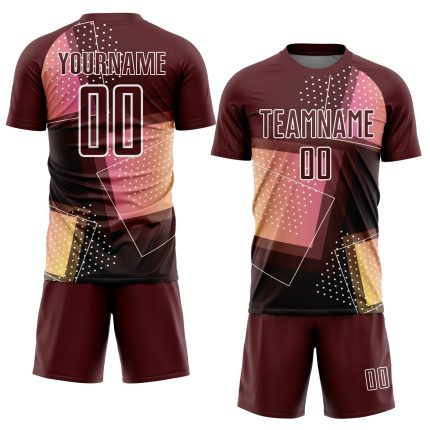 Custom Soccer Jersey with Personalized Name and Number, Crimson White Geometric Shapes Design Personalized Crimson White