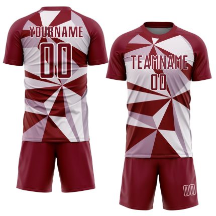 Personalized Geometric Soccer Jersey - Crimson White Sublimation Uniform Personalized Crimson White Geometric Sublimation