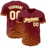 Custom Leopard Print Baseball Jersey with 3D Crimson White-Gold Fade Design - Personalized Name and Number Personalized Crimson
