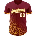 Custom Leopard Print Baseball Jersey with 3D Crimson White-Gold Fade Design - Personalized Name and Number Personalized Crimson
