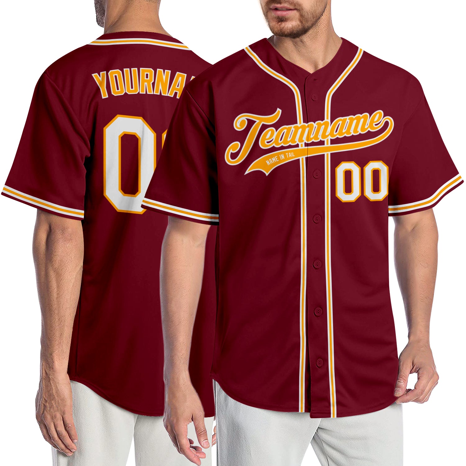 Personalized Authentic Baseball Jersey in Crimson and White-Gold Colors Personalized Crimson White-Gold Authentic Baseball