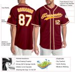 Personalized Authentic Baseball Jersey in Crimson and White-Gold Colors Personalized Crimson White-Gold Authentic Baseball