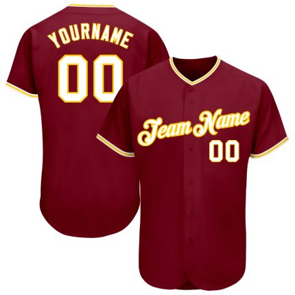 Custom Name and Number Baseball Jersey, Personalized Crimson White-Gold Authentic Design Personalized Crimson White-Gold
