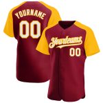Custom Name Number Baseball Jersey in Crimson White and Gold - Authentic Raglan Sleeves Personalized Crimson White-Gold Authentic